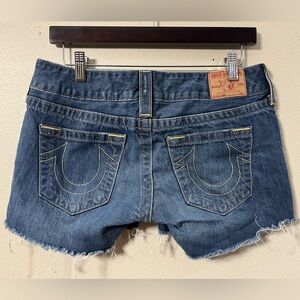 Y2K True Religion Raw Hem Low Rise Cutoff Jean Mini Shorts Made jn USA Sz 30